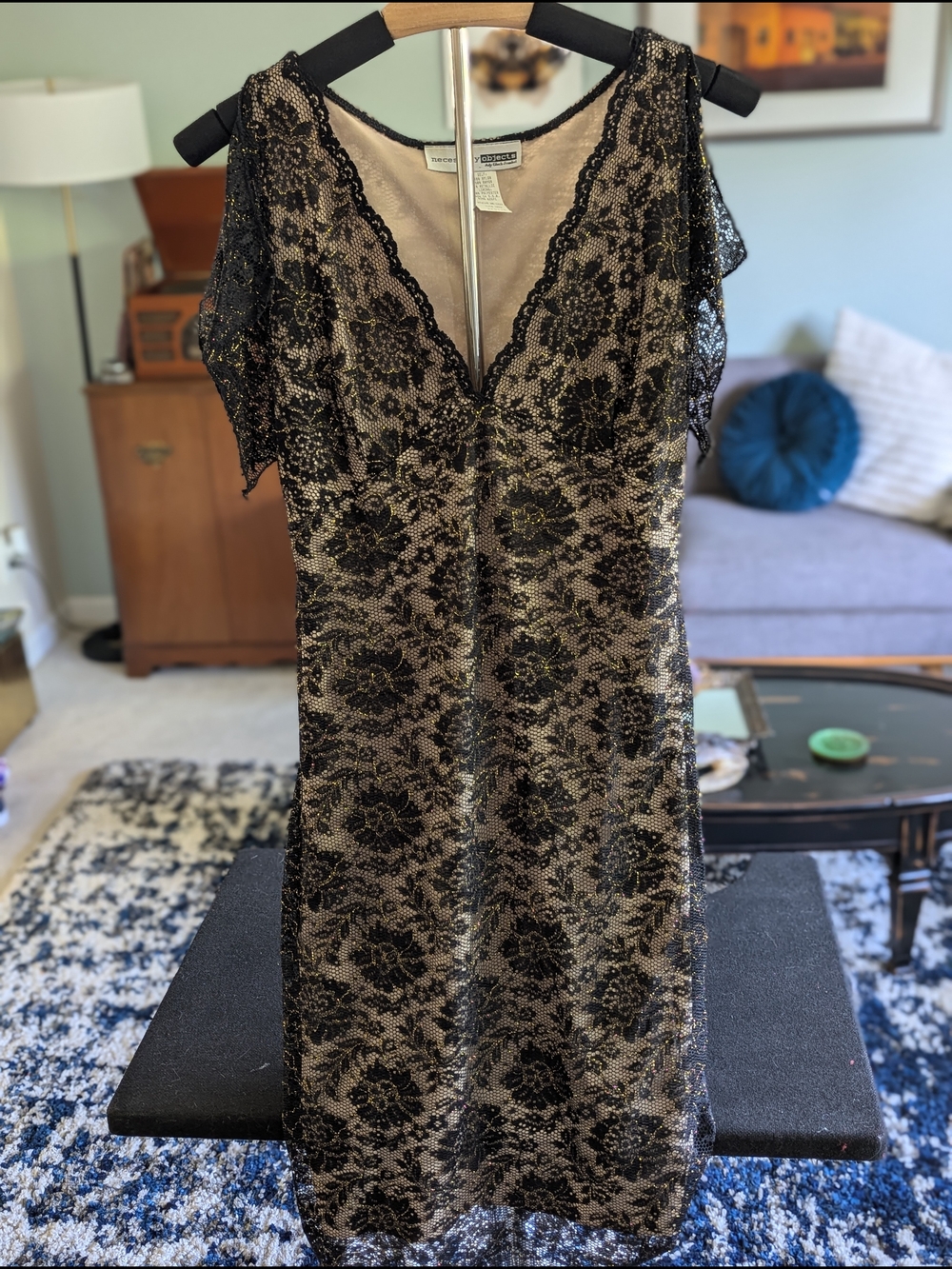 Necessary Objects Black Lace Overlay Dress with Nude Lining